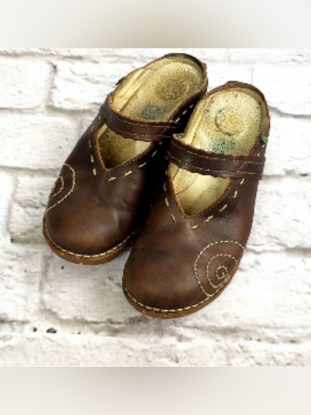 El Naturalist Women's Brown Leather Mary Jane Clogs Slide size 38 (7.5)